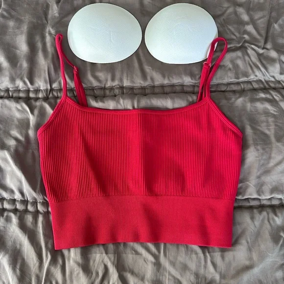 Red Ribbed Crop Top - Picture 2 of 3